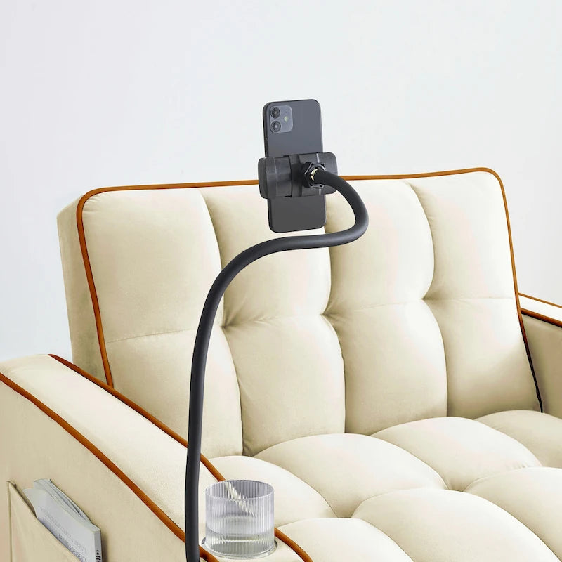 Divano Letto Futon Pieghevole in Velluto da 70,86" con Porta USB, Schienale Regolabile, Porta Telefono Girevole e Posacenere