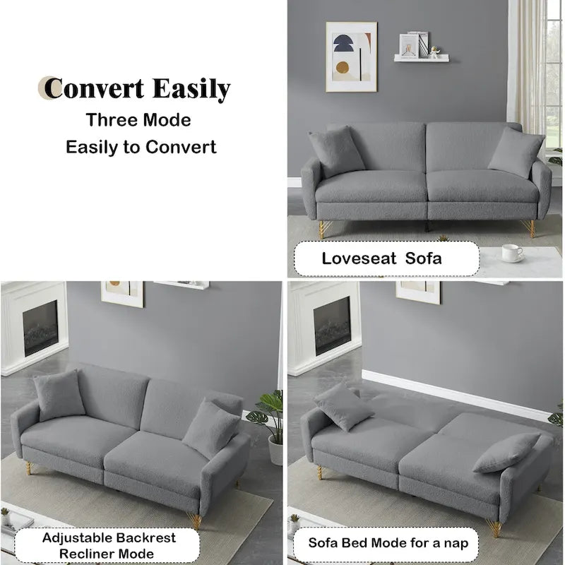 Divano Letto Futon Pieghevole, Schienale Regolabile, Design Compatto, Convertibile in Diverse Posizioni