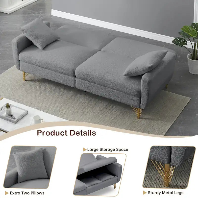 Divano Letto Futon Pieghevole, Schienale Regolabile, Design Compatto, Convertibile in Diverse Posizioni
