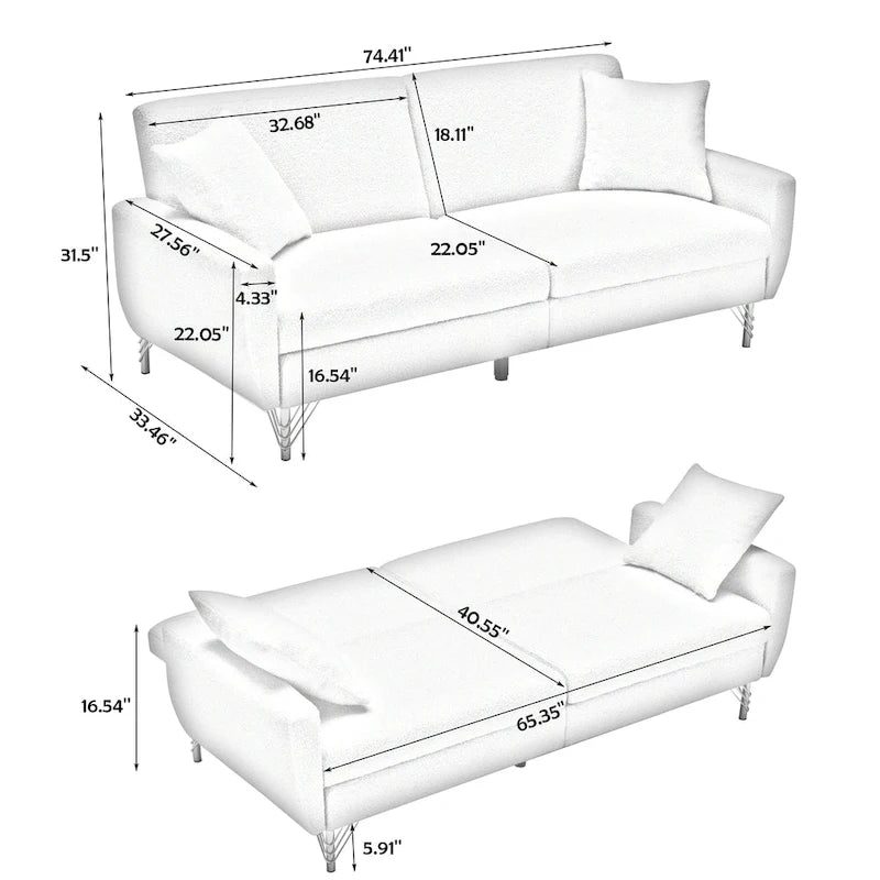 Divano Letto Futon Pieghevole, Schienale Regolabile, Design Compatto, Convertibile in Diverse Posizioni