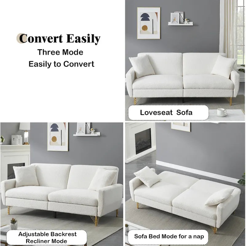 Divano Letto Futon Pieghevole, Schienale Regolabile, Design Compatto, Convertibile in Diverse Posizioni
