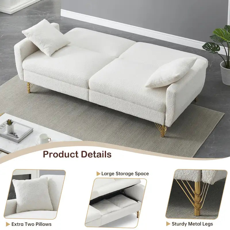Divano Letto Futon Pieghevole, Schienale Regolabile, Design Compatto, Convertibile in Diverse Posizioni