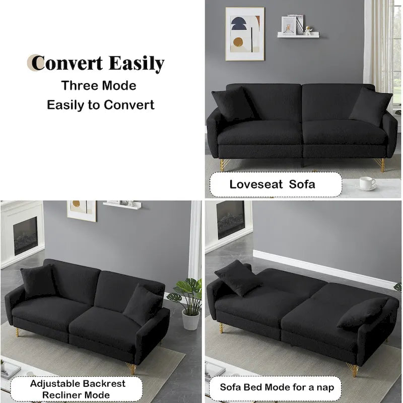 Divano Letto Futon Pieghevole, Schienale Regolabile, Design Compatto, Convertibile in Diverse Posizioni