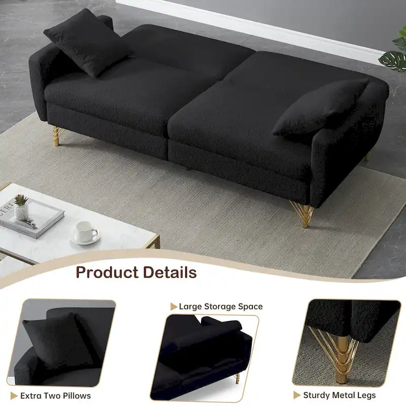 Divano Letto Futon Pieghevole, Schienale Regolabile, Design Compatto, Convertibile in Diverse Posizioni