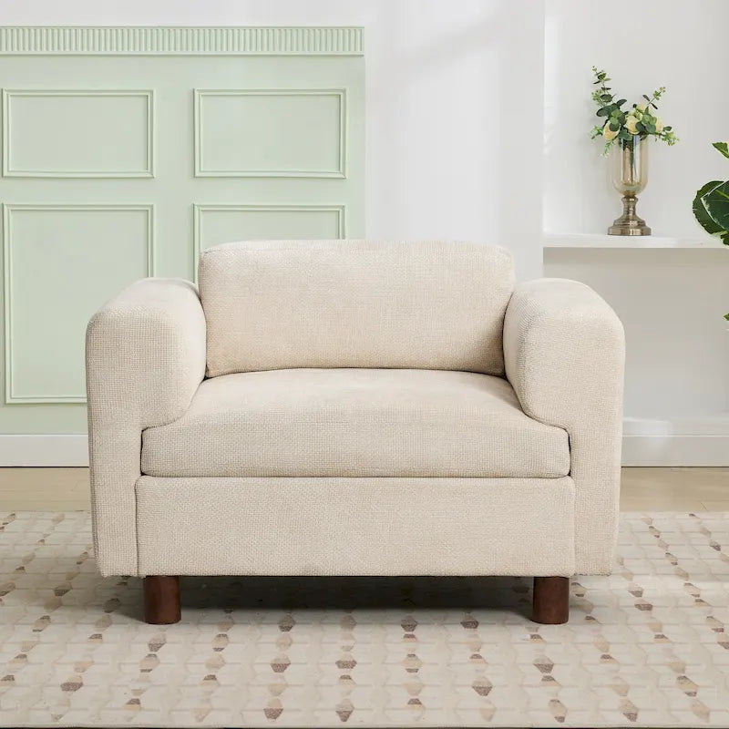 Poltrona singola in velluto intrecciato oversize da 45,5", cuscino ad alta densità, gambe in legno di gomma, capacità 150 kg
