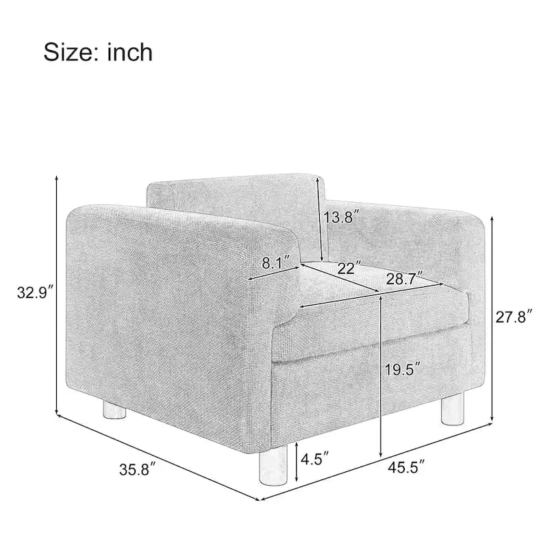 Poltrona singola in velluto intrecciato oversize da 45,5", cuscino ad alta densità, gambe in legno di gomma, capacità 150 kg