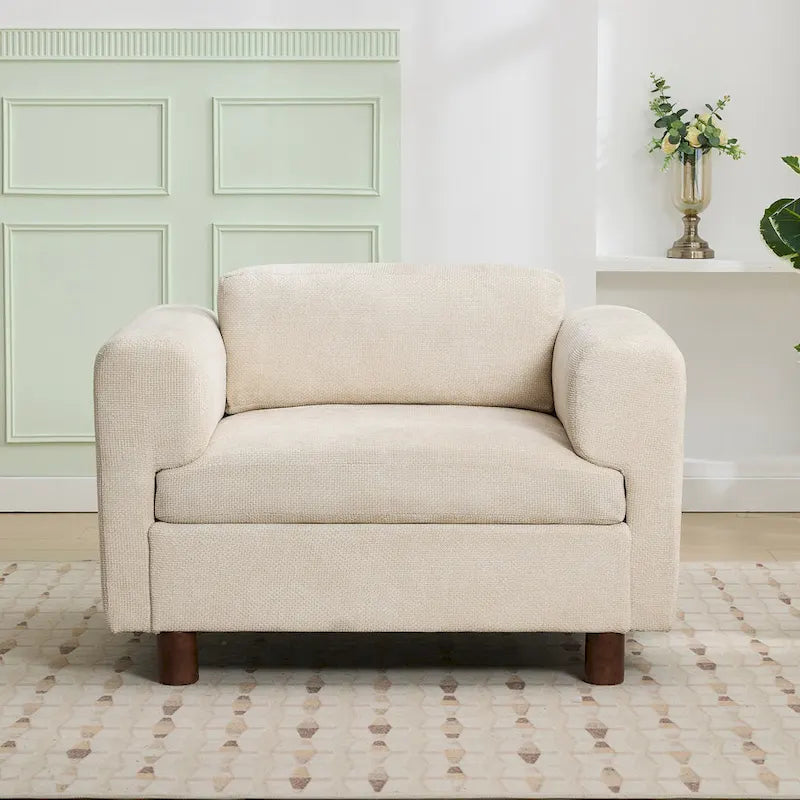 Poltrona singola in velluto intrecciato oversize da 45,5", cuscino ad alta densità, gambe in legno di gomma, capacità 150 kg