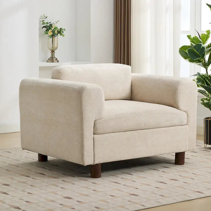 Poltrona singola in velluto intrecciato oversize da 45,5", cuscino ad alta densità, gambe in legno di gomma, capacità 150 kg