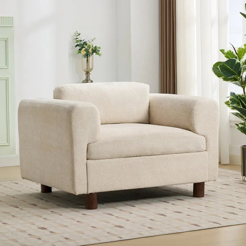 Poltrona singola in velluto intrecciato oversize da 45,5", cuscino ad alta densità, gambe in legno di gomma, capacità 150 kg