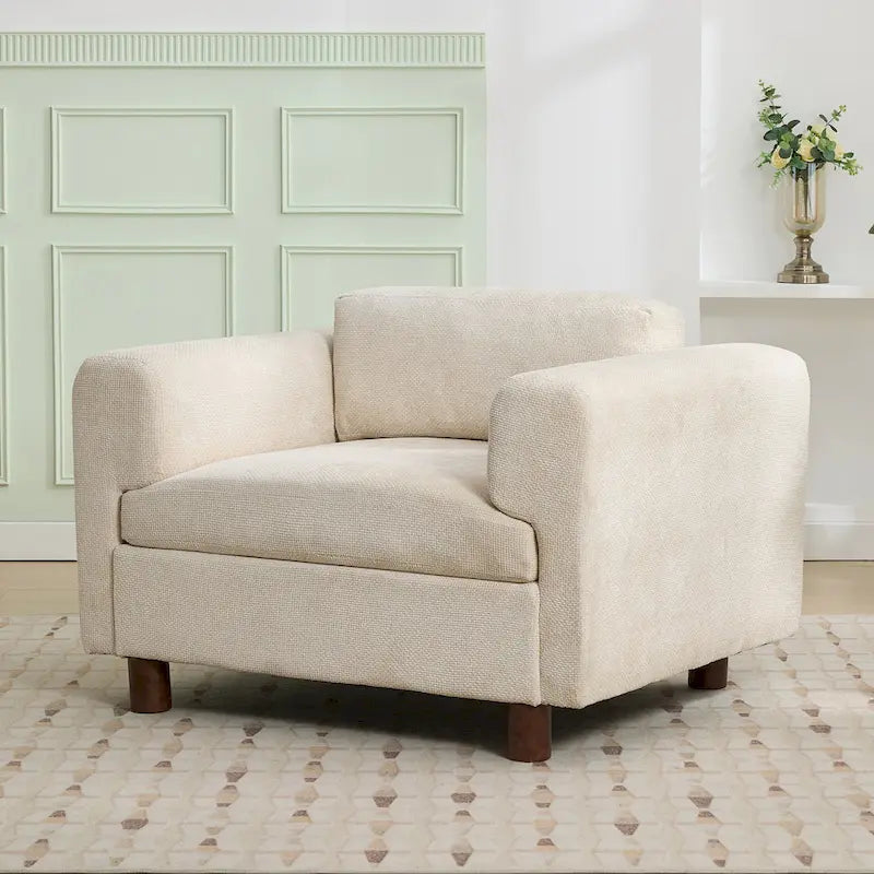 Poltrona singola in velluto intrecciato oversize da 45,5", cuscino ad alta densità, gambe in legno di gomma, capacità 150 kg