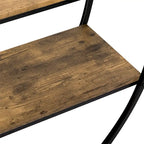 Consolle rustica a mezzaluna con piano in legno anticato e struttura in metallo texturizzato