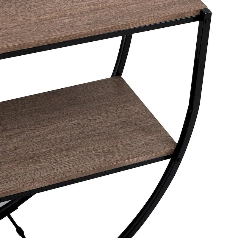 Consolle rustica a mezzaluna con piano in legno anticato e struttura in metallo texturizzato