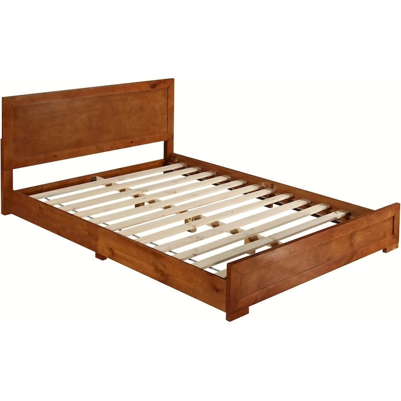 Letto Matrimoniale in Legno Massello, Pannello Intarsiato Marrone, Stile Classico, Senza Rete a Molle
