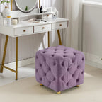 Pouf moderno rivestito in velluto con motivo trapuntato a quadri, poggiapiedi e pezzo d'arredo per il salotto