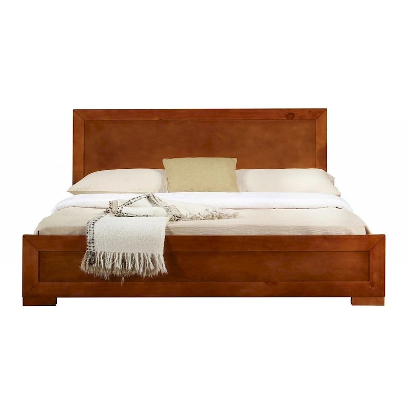 Struttura letto king-size in legno marrone, costruzione solida, stile classico, non necessita di rete a molle