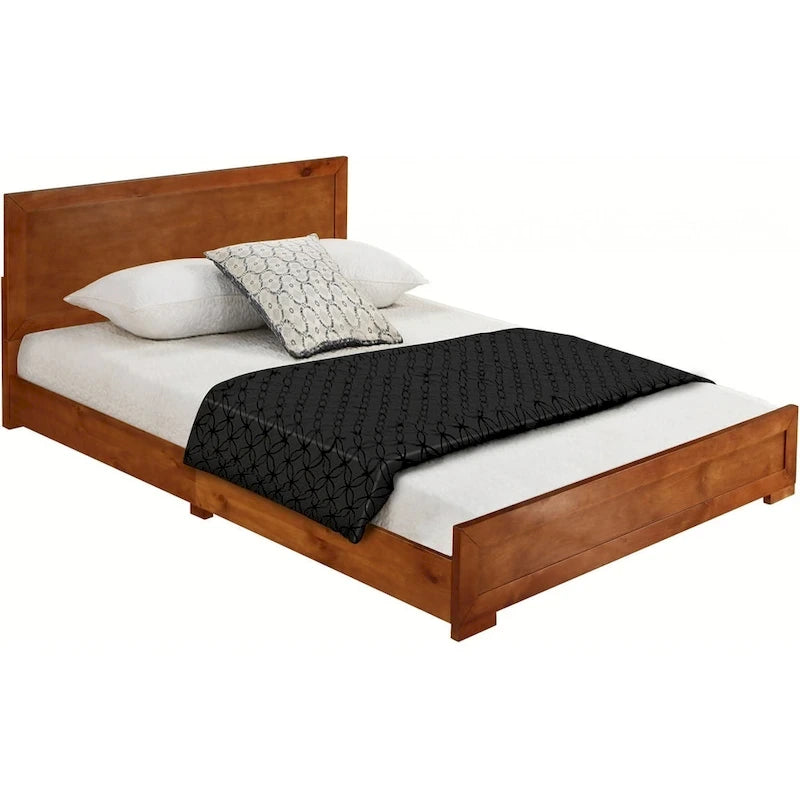 Struttura letto king-size in legno marrone, costruzione solida, stile classico, non necessita di rete a molle