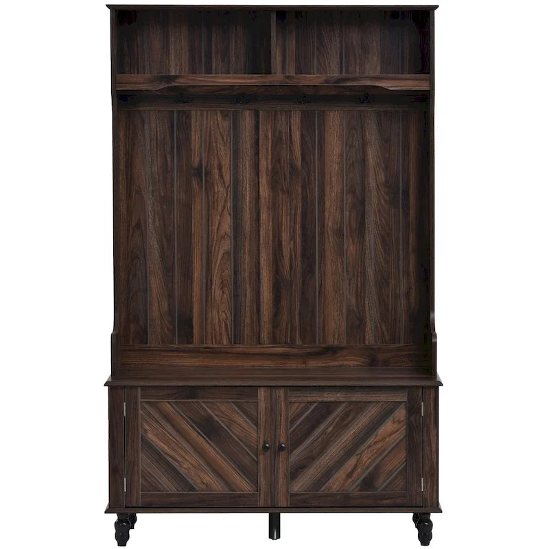 Modern Hall Tree, Panca da Ingresso con 2 Ripiani Aperti, 4 Ganci Doppi in Metallo, per Ingresso e Corridoio