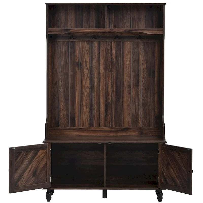 Modern Hall Tree, Panca da Ingresso con 2 Ripiani Aperti, 4 Ganci Doppi in Metallo, per Ingresso e Corridoio