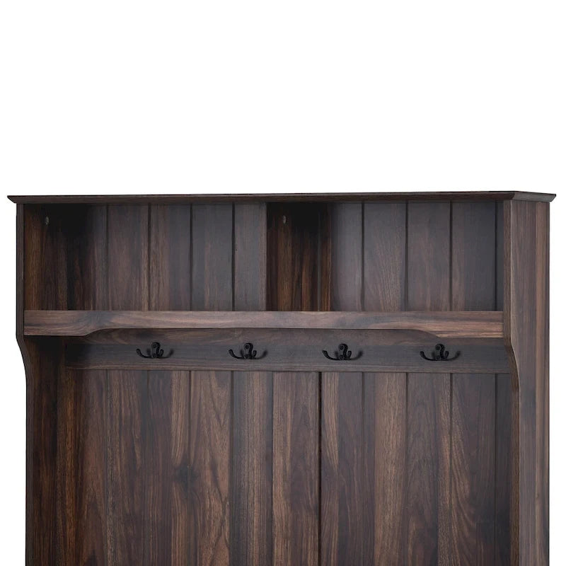 Modern Hall Tree, Panca da Ingresso con 2 Ripiani Aperti, 4 Ganci Doppi in Metallo, per Ingresso e Corridoio
