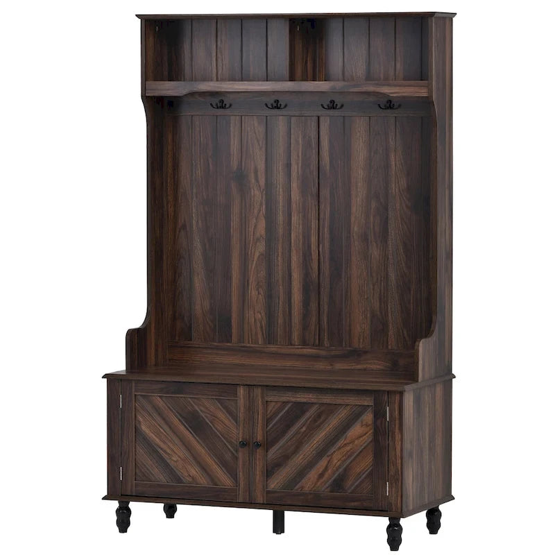 Modern Hall Tree, Panca da Ingresso con 2 Ripiani Aperti, 4 Ganci Doppi in Metallo, per Ingresso e Corridoio