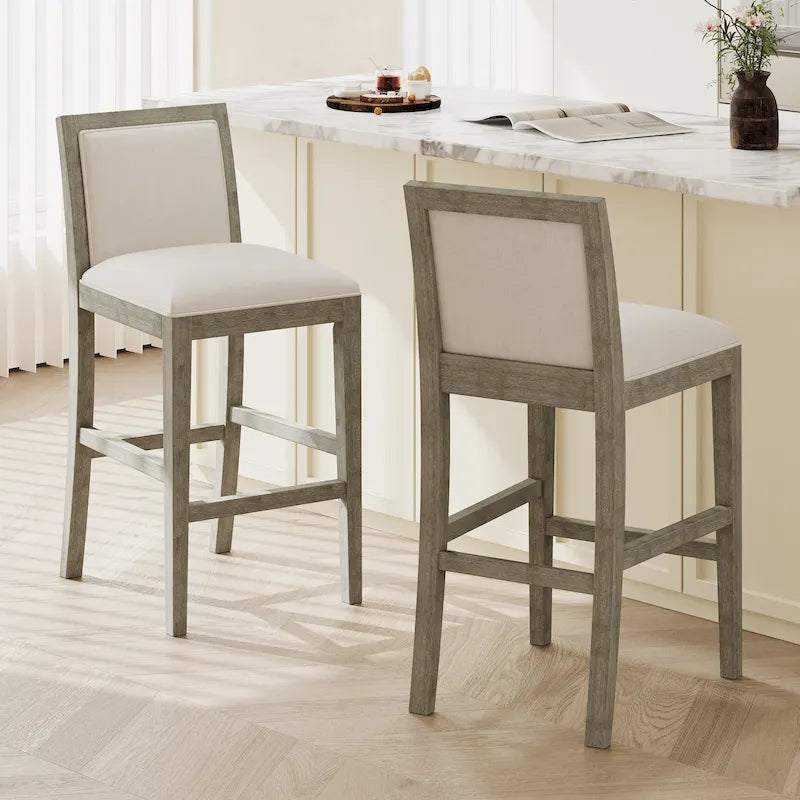 Set di 2 sgabelli da bar imbottiti, altezza bar 77,5 cm, cuscino in tessuto, struttura in legno, stile retrò