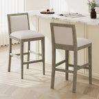 Set di 2 sgabelli da bar imbottiti, altezza bar 77,5 cm, cuscino in tessuto, struttura in legno, stile retrò