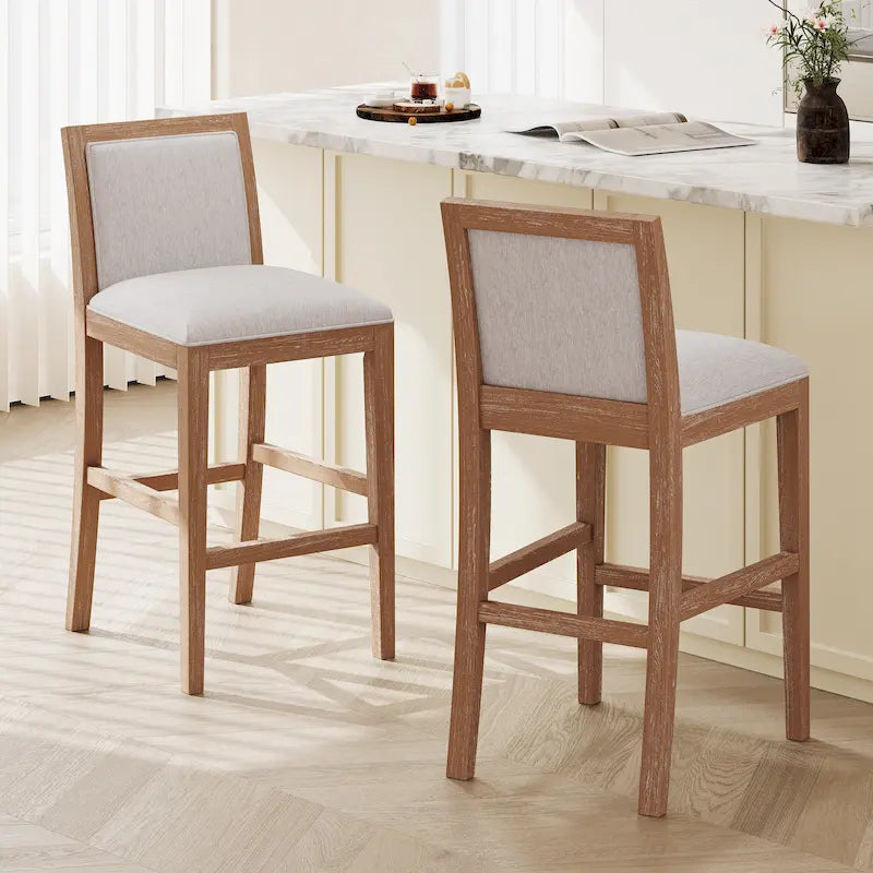 Set di 2 sgabelli da bar imbottiti, altezza bar 77,5 cm, cuscino in tessuto, struttura in legno, stile retrò