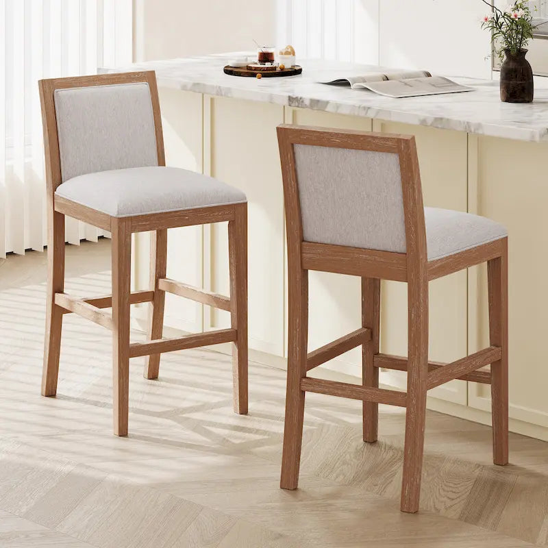 Set di 2 sgabelli da bar imbottiti, altezza bar 77,5 cm, cuscino in tessuto, struttura in legno, stile retrò