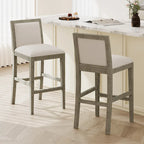 Set di 2 sgabelli da bar imbottiti, altezza bar 77,5 cm, cuscino in tessuto, struttura in legno, stile retrò