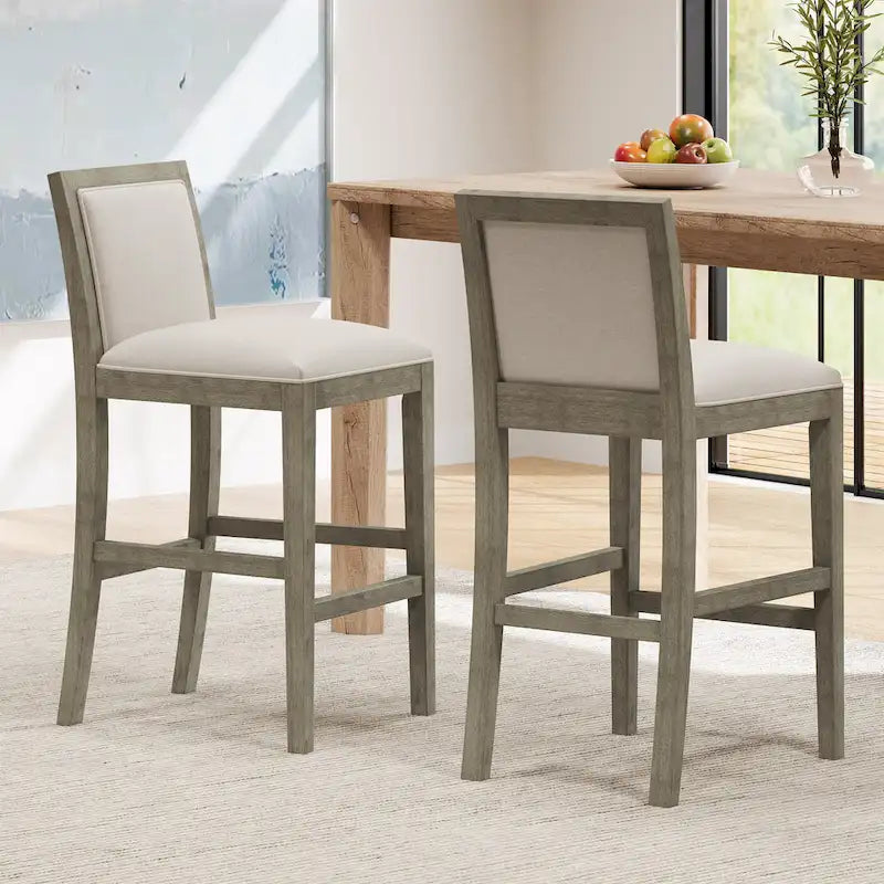 Set di 2 sgabelli da bar imbottiti, altezza bar 77,5 cm, cuscino in tessuto, struttura in legno, stile retrò