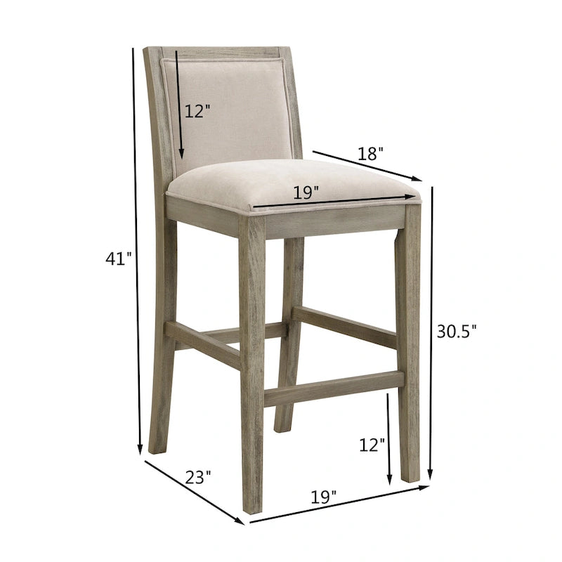 Set di 2 sgabelli da bar imbottiti, altezza bar 77,5 cm, cuscino in tessuto, struttura in legno, stile retrò
