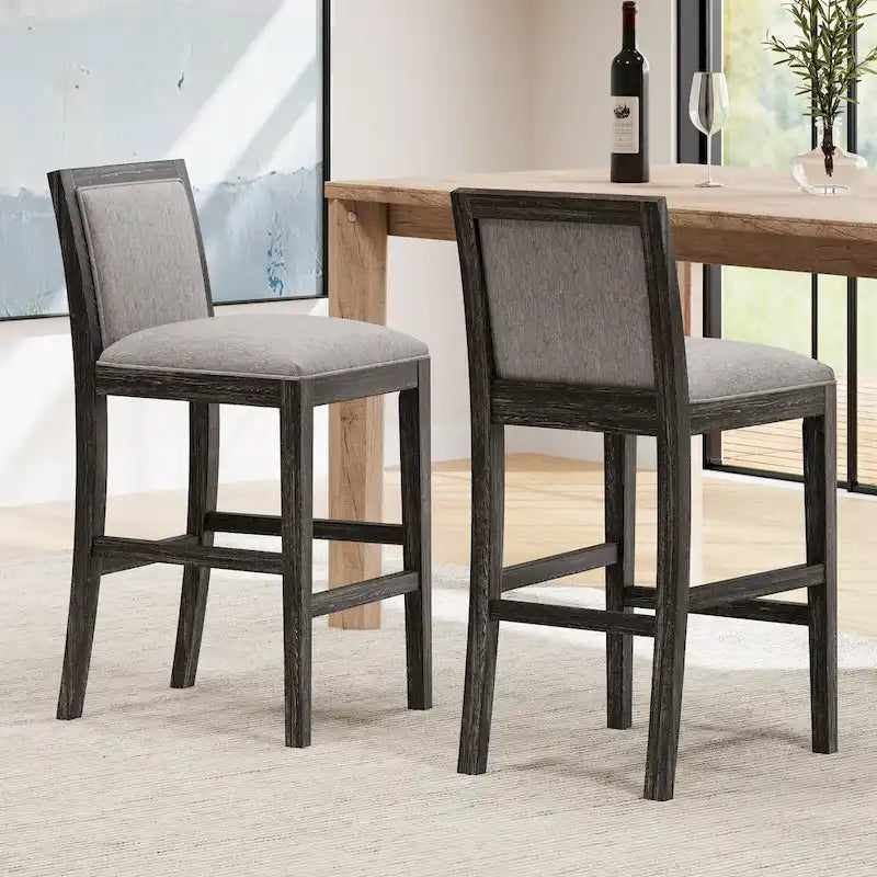 Set di 2 sgabelli da bar imbottiti, altezza bar 77,5 cm, cuscino in tessuto, struttura in legno, stile retrò