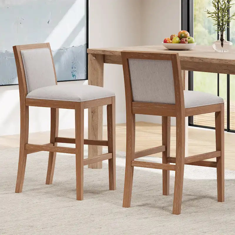 Set di 2 sgabelli da bar imbottiti, altezza bar 77,5 cm, cuscino in tessuto, struttura in legno, stile retrò