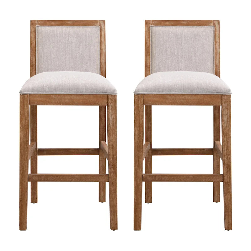 Set di 2 sgabelli da bar imbottiti, altezza bar 77,5 cm, cuscino in tessuto, struttura in legno, stile retrò