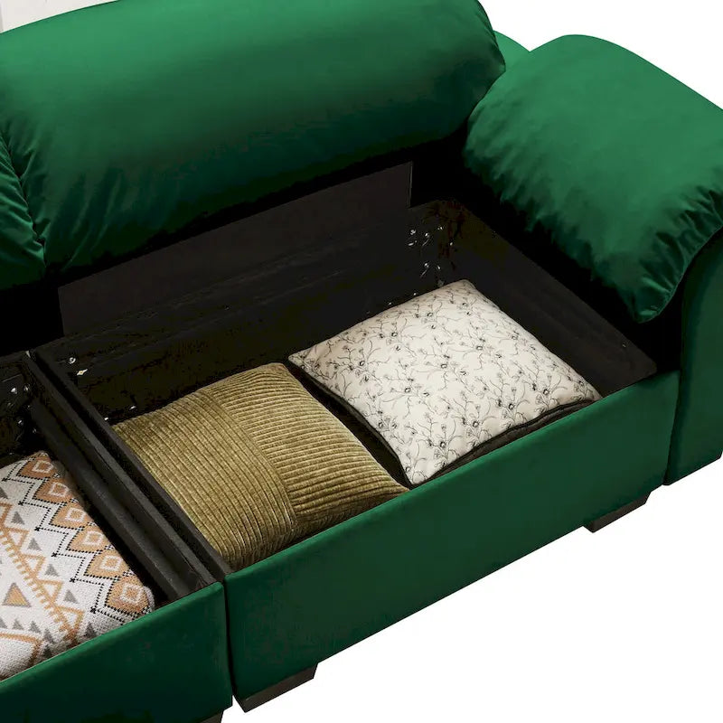119 Divano a 4 posti in velluto con contenitore - Design Flessibile e Comfort Lussuoso