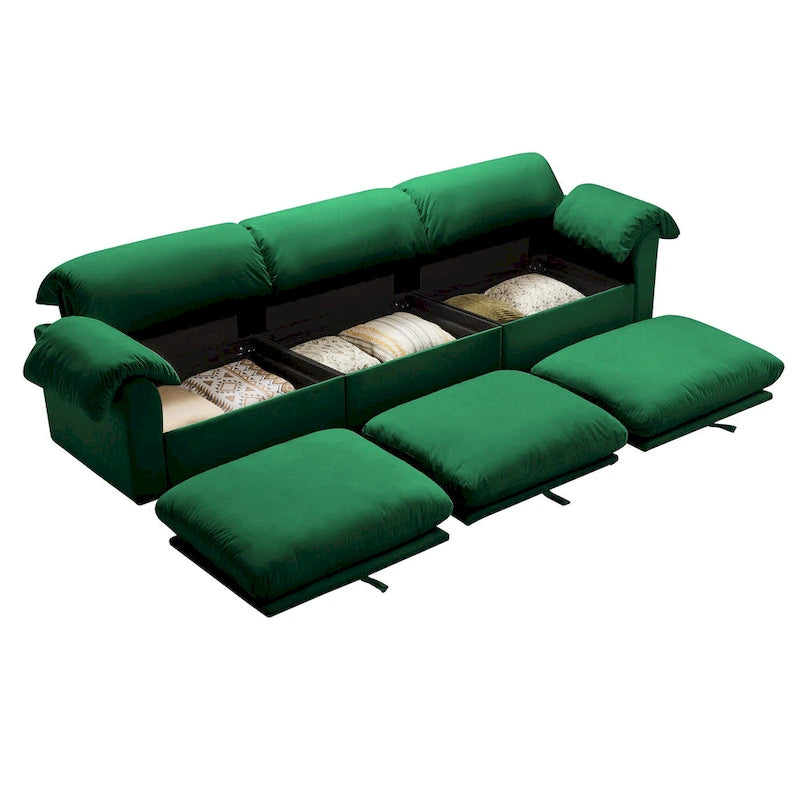 119 Divano a 4 posti in velluto con contenitore - Design Flessibile e Comfort Lussuoso