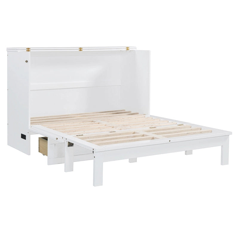 Letto a scomparsa matrimoniale/queen size con ampio cassetto contenitore, letto armadio salvaspazio Murphy con un set di prese e porte USB