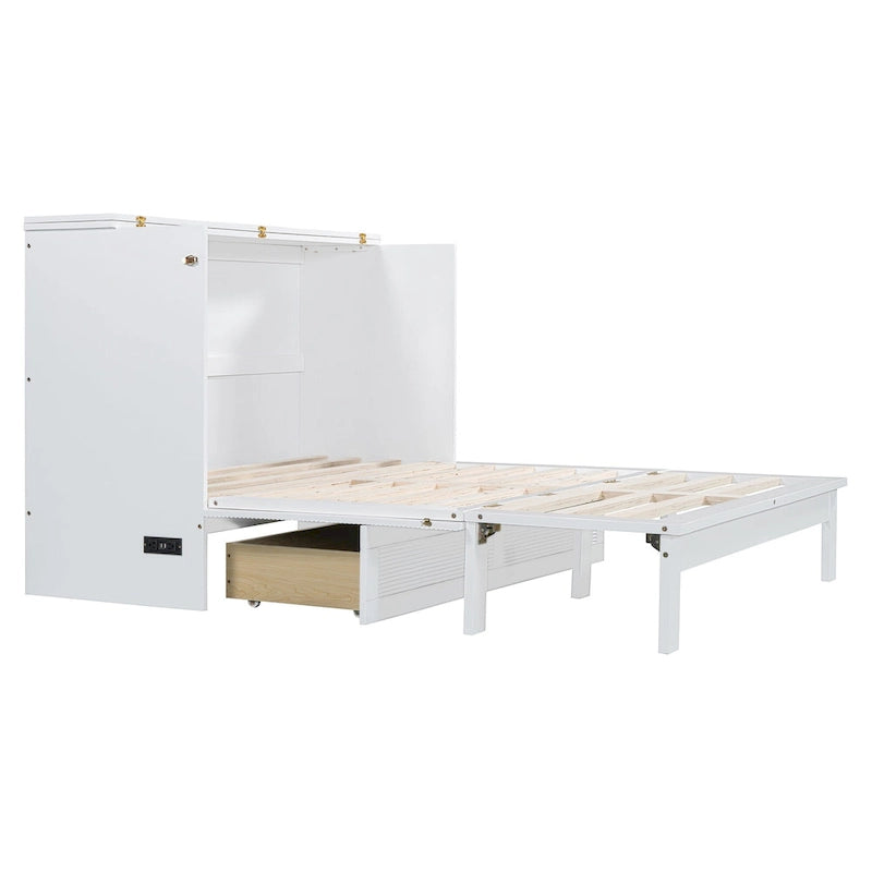 Letto a scomparsa matrimoniale/queen size con ampio cassetto contenitore, letto armadio salvaspazio Murphy con un set di prese e porte USB