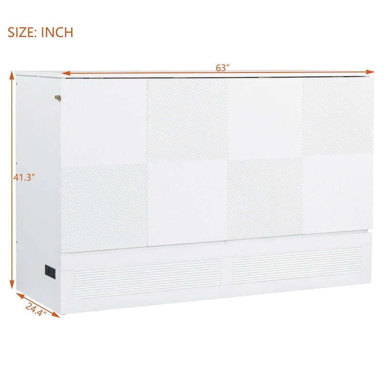 Letto a scomparsa matrimoniale/queen size con ampio cassetto contenitore, letto armadio salvaspazio Murphy con un set di prese e porte USB