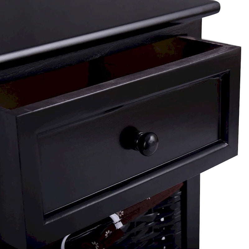 Comodino Nero con 1 Cassetto e 3 Ripiani Aperti, Tavolino da Comodino, Organizzatore per Camera da Letto