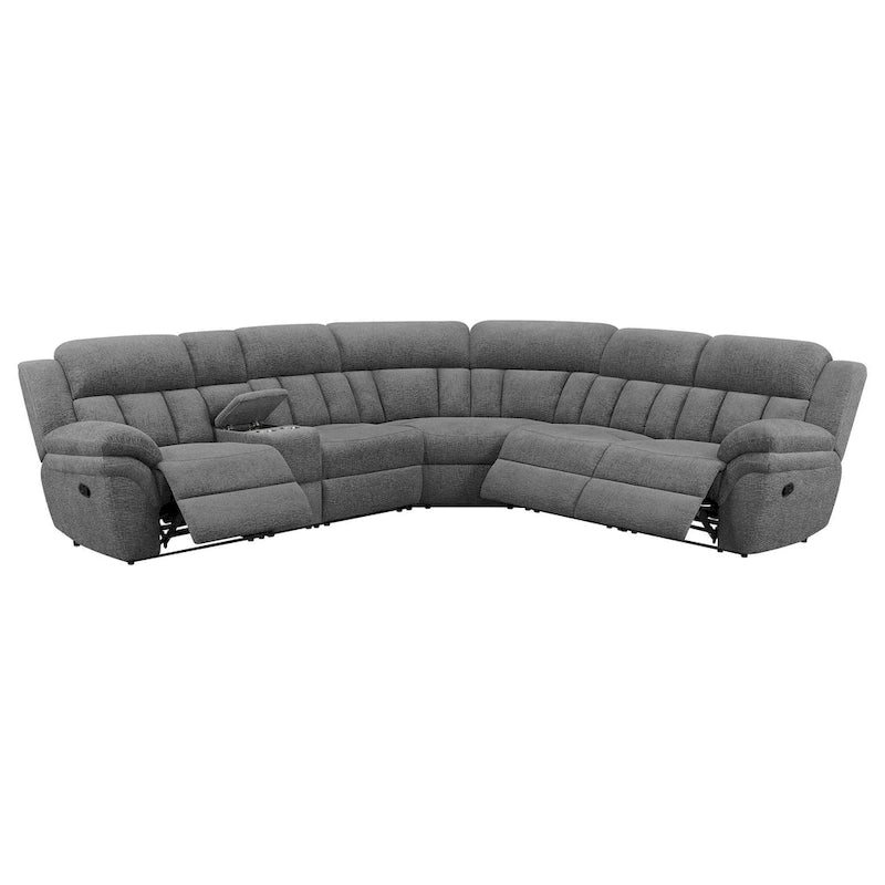 Divano componibile modulare a 6 posti, ciniglia grigio scuro, 3 reclinabili manuali, gel memory foam, prese USB