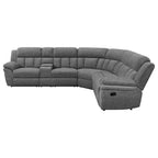 Divano componibile modulare a 6 posti, ciniglia grigio scuro, 3 reclinabili manuali, gel memory foam, prese USB