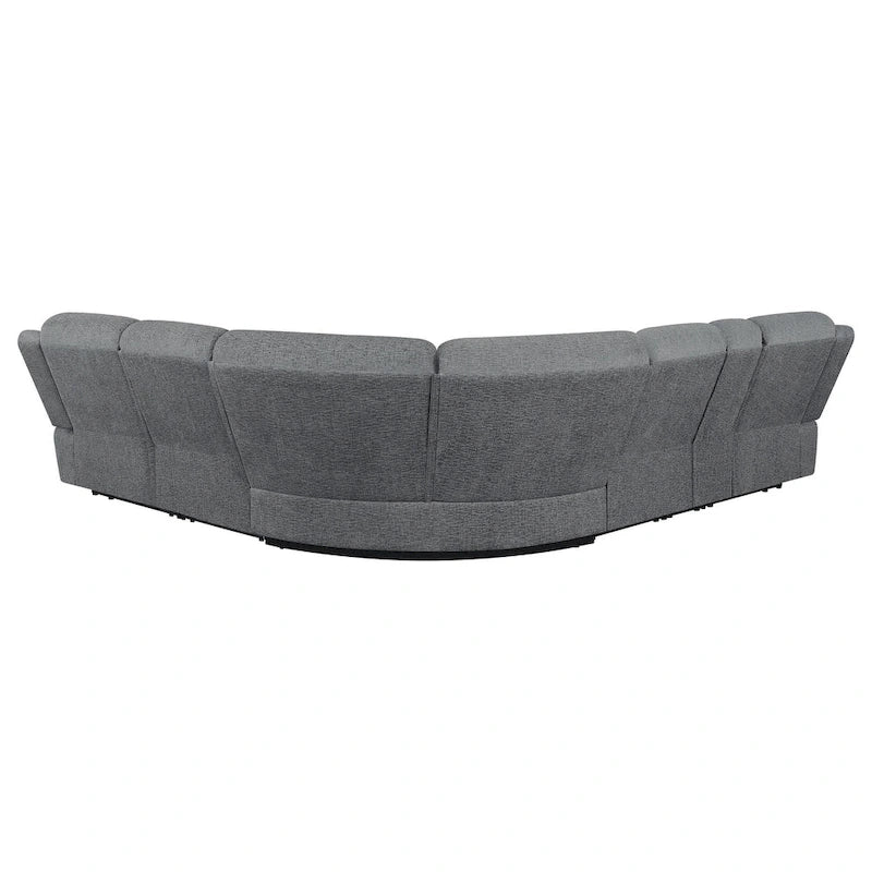 Divano componibile modulare a 6 posti, ciniglia grigio scuro, 3 reclinabili manuali, gel memory foam, prese USB