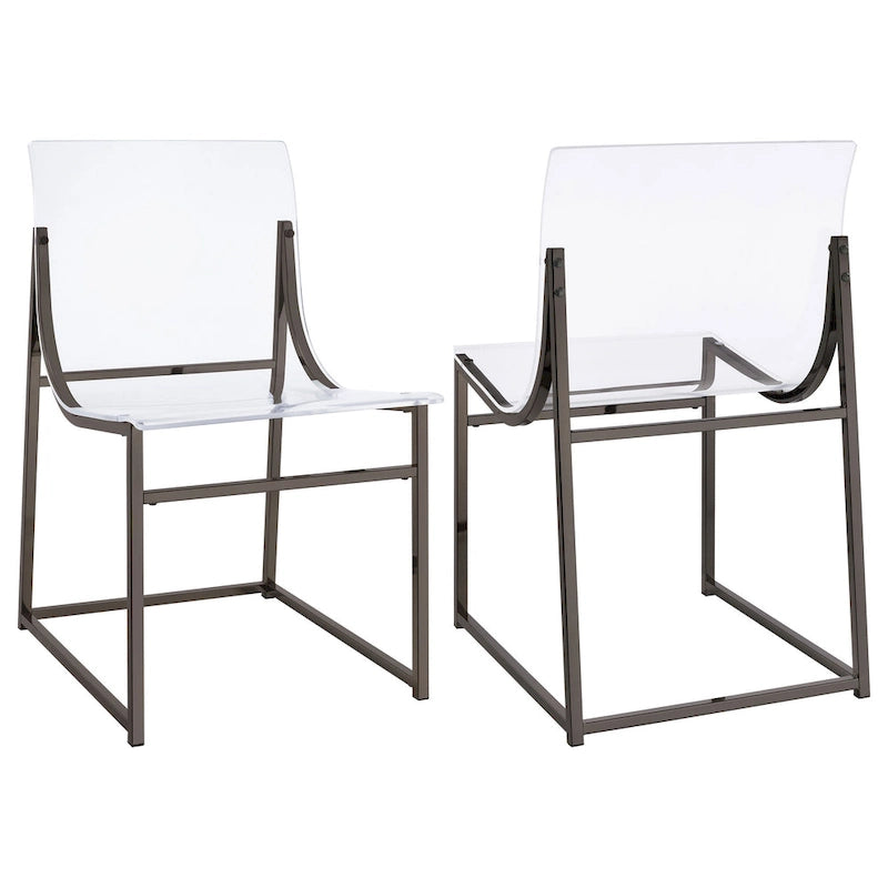 Set di 2 sedie da pranzo in acrilico trasparente, struttura in nichel nero, altezza seduta 45 cm, stile moderno
