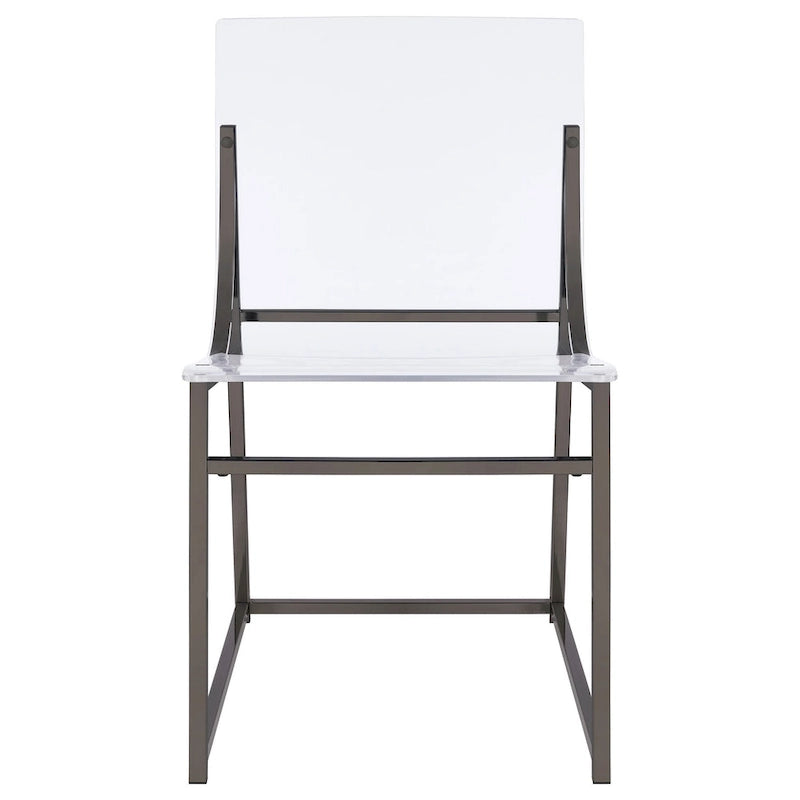 Set di 2 sedie da pranzo in acrilico trasparente, struttura in nichel nero, altezza seduta 45 cm, stile moderno