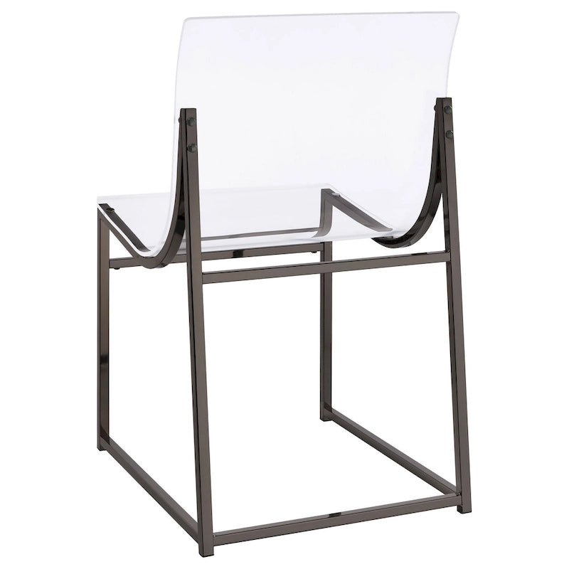 Set di 2 sedie da pranzo in acrilico trasparente, struttura in nichel nero, altezza seduta 45 cm, stile moderno