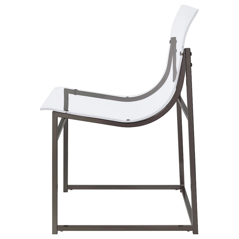 Set di 2 sedie da pranzo in acrilico trasparente, struttura in nichel nero, altezza seduta 45 cm, stile moderno