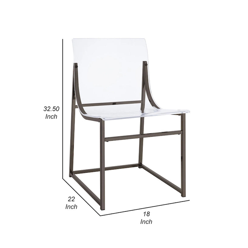 Set di 2 sedie da pranzo in acrilico trasparente, struttura in nichel nero, altezza seduta 45 cm, stile moderno