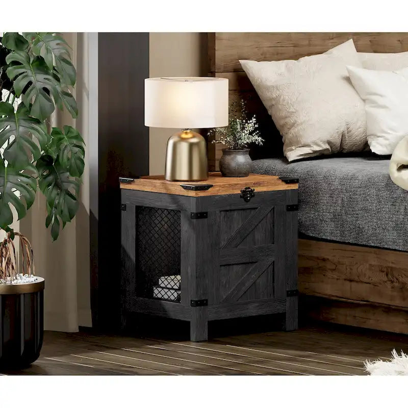 Tavolino e Comodino ad Apertura dall'Alto con Dettagli Rustici, Cassetto Contenitore, Tavolino d'Appoggio Moderno