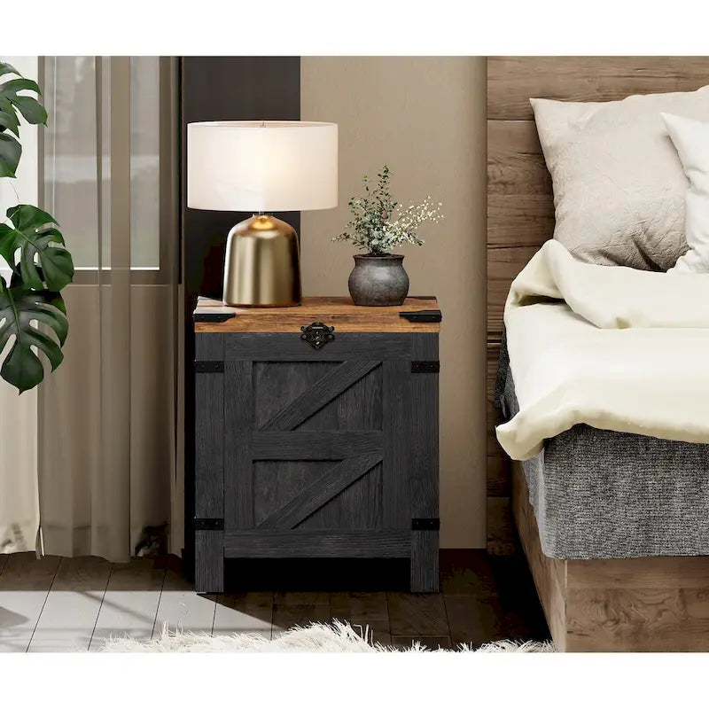 Tavolino e Comodino ad Apertura dall'Alto con Dettagli Rustici, Cassetto Contenitore, Tavolino d'Appoggio Moderno
